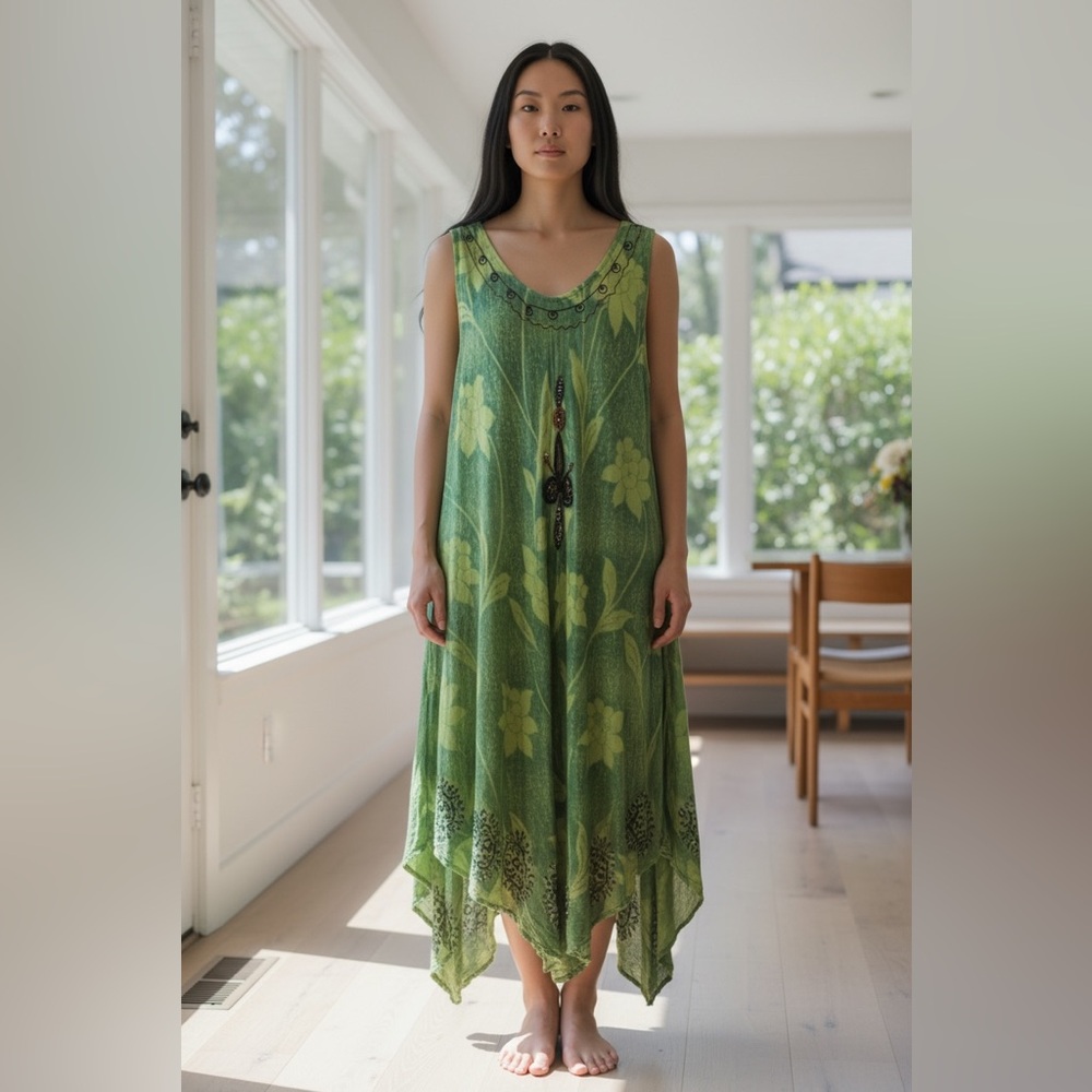 Shoreline Embroidered Hawaii Tie Dye Sleeveless Sundress S/M Asymmetric Beachy